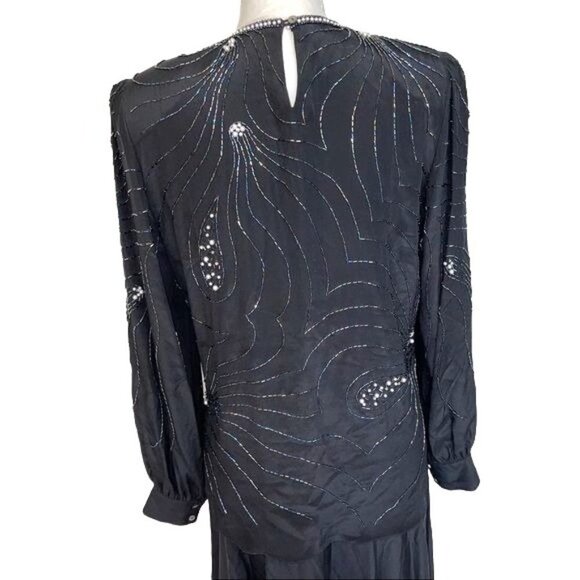 Argenti Notte Beaded Silk Skirt Set Womens Size Medium M Vintage Zipper Black - Picture 9 of 12